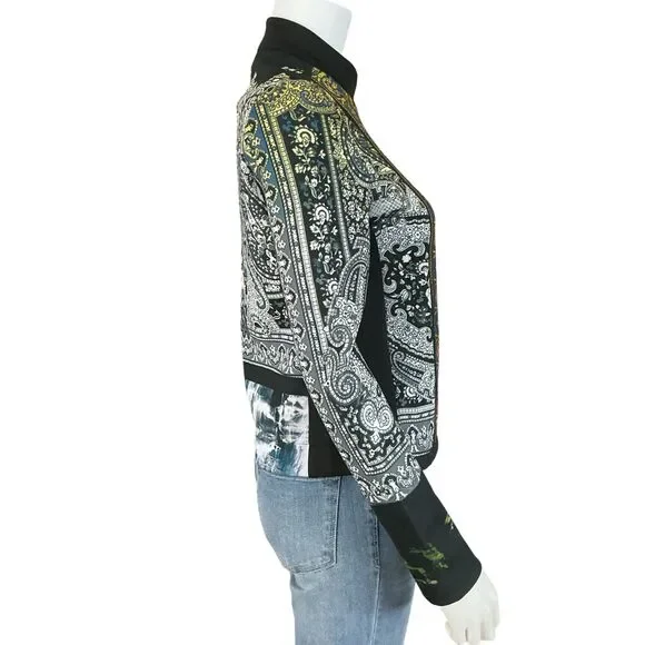 Clover Canyon Moto Jacket Size S Multicolor Paisley Artwear Neoprene Boho Artsy - Picture 7 of 16